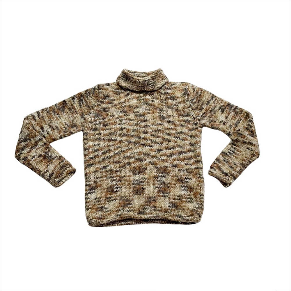 Columbia Brown Tan Variegated Knit Turtleneck Cowl Neck Winter Sweater Small